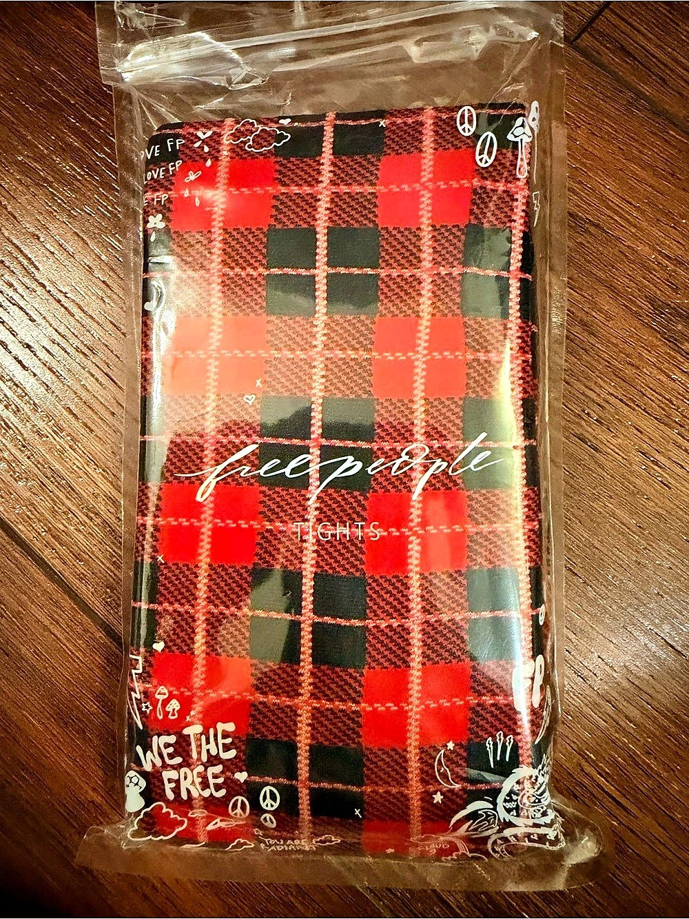 Free people black red plaid tights
